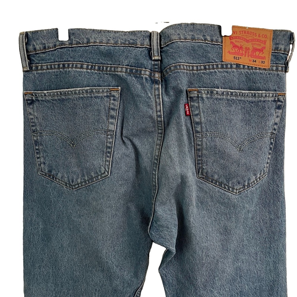 Levi's 513 Slim Straight Jeans Men's 34x32 Distressed Medium Wash Denim - Picture 4 of 7